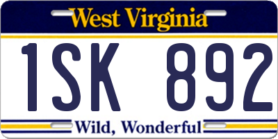 WV license plate 1SK892