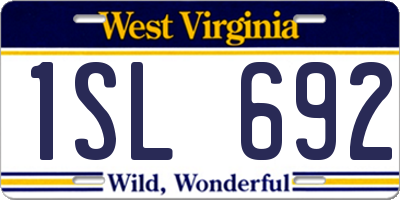 WV license plate 1SL692
