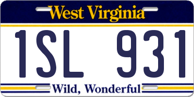 WV license plate 1SL931