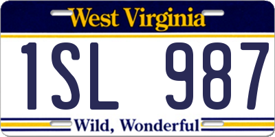 WV license plate 1SL987