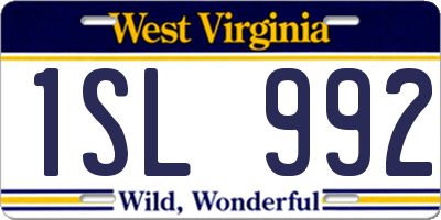 WV license plate 1SL992