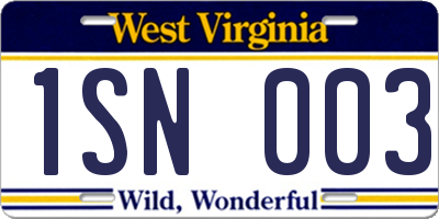 WV license plate 1SN003