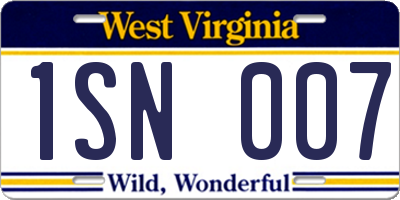 WV license plate 1SN007