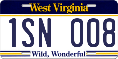 WV license plate 1SN008