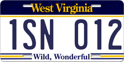 WV license plate 1SN012