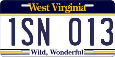 WV license plate 1SN013