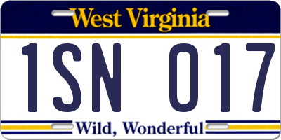 WV license plate 1SN017
