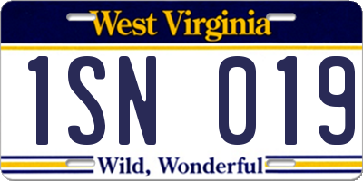 WV license plate 1SN019