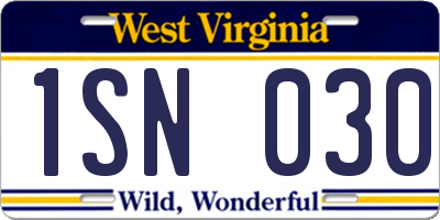 WV license plate 1SN030