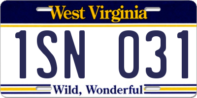 WV license plate 1SN031