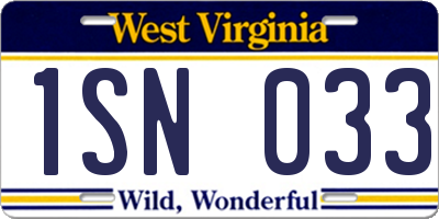 WV license plate 1SN033