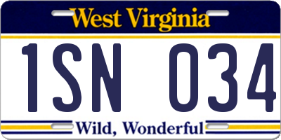 WV license plate 1SN034