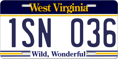 WV license plate 1SN036