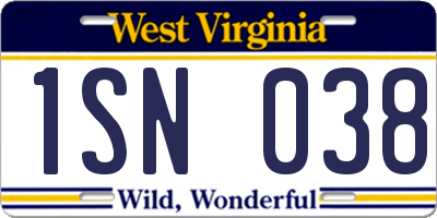 WV license plate 1SN038