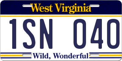 WV license plate 1SN040