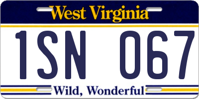 WV license plate 1SN067