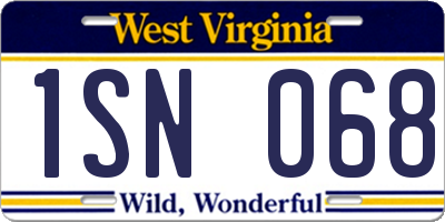 WV license plate 1SN068