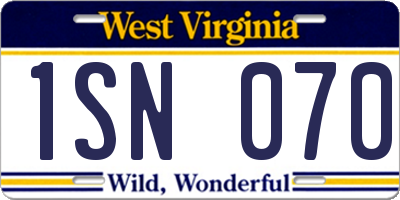WV license plate 1SN070