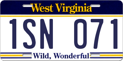 WV license plate 1SN071