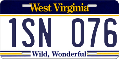 WV license plate 1SN076