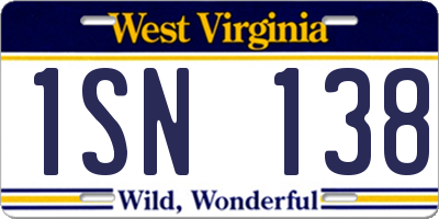 WV license plate 1SN138