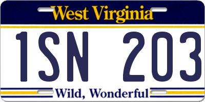 WV license plate 1SN203