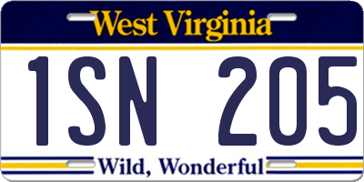WV license plate 1SN205