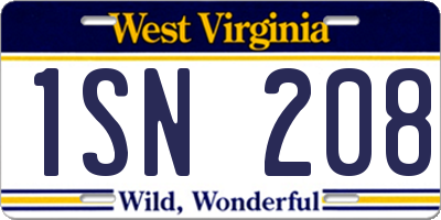 WV license plate 1SN208