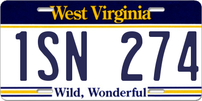 WV license plate 1SN274