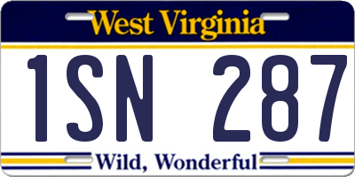 WV license plate 1SN287