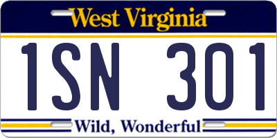 WV license plate 1SN301