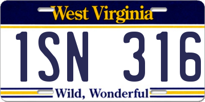 WV license plate 1SN316