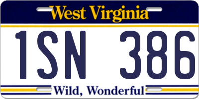 WV license plate 1SN386
