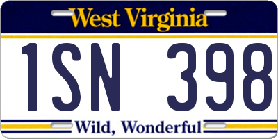 WV license plate 1SN398