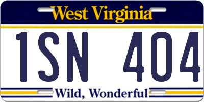WV license plate 1SN404