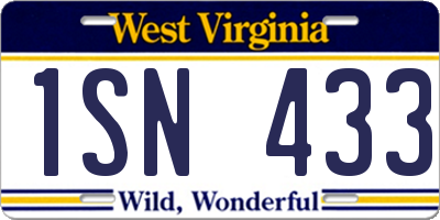 WV license plate 1SN433