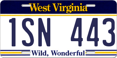 WV license plate 1SN443