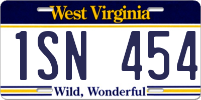 WV license plate 1SN454