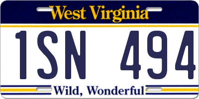 WV license plate 1SN494