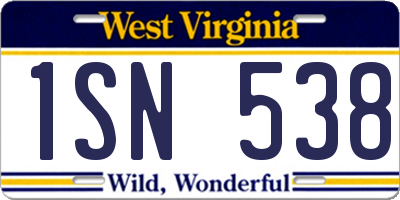 WV license plate 1SN538