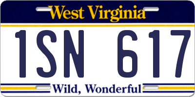 WV license plate 1SN617