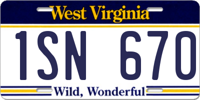 WV license plate 1SN670