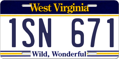 WV license plate 1SN671
