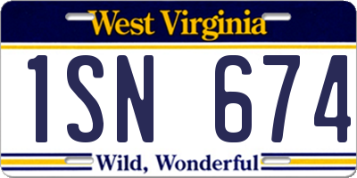WV license plate 1SN674