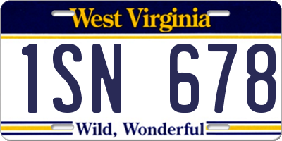 WV license plate 1SN678