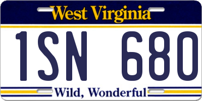 WV license plate 1SN680