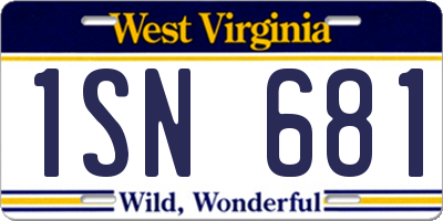 WV license plate 1SN681