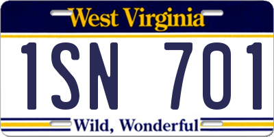 WV license plate 1SN701