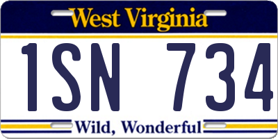 WV license plate 1SN734