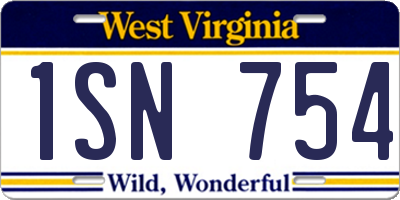 WV license plate 1SN754